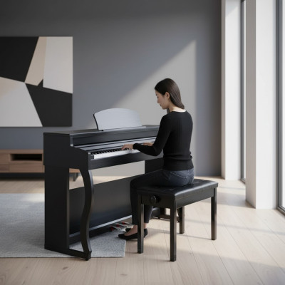 Piano digital negro brillante para el hogar
