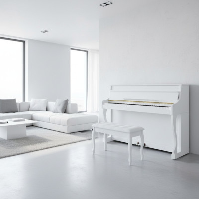 Piano digital con tapa completamente abierta, acabado de alta calidad