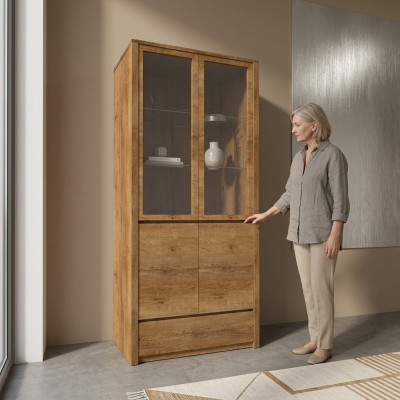 Buffet vitrina con puertas de vidrio y cajón