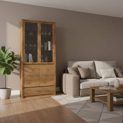 Buffet vitrina con puertas de vidrio y cajón