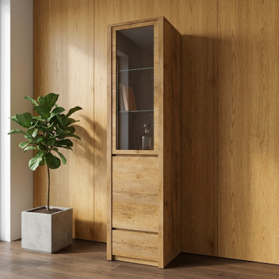 Vitrina de vidrio con buffet de cocina, estantes de vidrio y cajón
