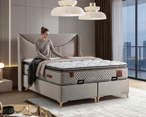 La cama con colchón de estilo moderno embellecerá cualquier dormitorio.