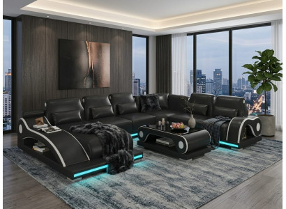 Wohnlandschaft U-Form Schwarz Couchtisch Modern Wohnzimmer Design Set *
