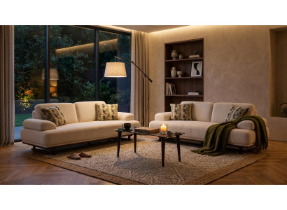 Weißes Wohnzimmer-Set mit 2x 3-Sitzer und hohem Sitzkomfort