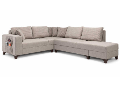 Wohnzimmer Design Ecksofa Beige L-Form Sofa modern mit Holzbeinen elegant