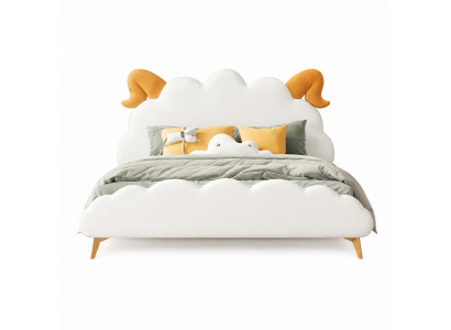 Weißes Kinderbett Lämmchen Leder  für Mädchen und Jungen Kindermöbel