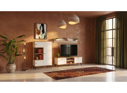 Weißes TV-Set TV-Unterschrank aus Holz Regal großes Bücherregal Designermöbel