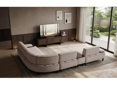 Wohnzimmer Set Ecksofa TV-Lowboard Moderner Stil Braun Weiß Luxus