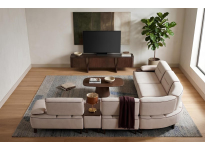 Wohnzimmer Set Ecksofa Couchtisch TW-Lowboard Modern Weiß Braun