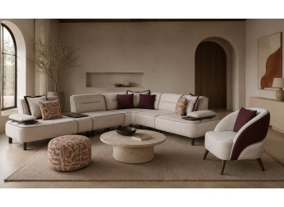 Wohnzimmer Set Ecksofa Sessel Sitzhocker Modern Weiß Edel Luxuriös