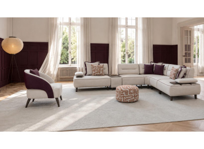 Wohnzimmer Set Ecksofa Sitzhocker Modern Weiß Zeitlos Anschmiegsam