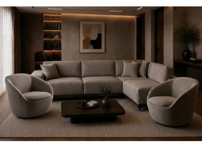 Wohnzimmer Set mit modularem Ecksofa in L-Form und zwei Sesseln