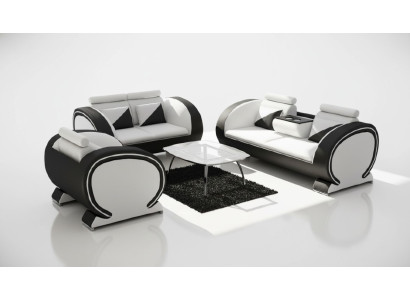 Sofá de cuero con función de bar, conjunto de diseño, sofá de 3 plazas, sofá relax.