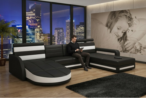 SOFA DE SALÓN JUEGO DE MUEBLES DE DISEÑO SOFÁ DE ESQUINA Marrón-Beige SOFÁ DE CUERO XXL SOFÁ DE ESQUINA