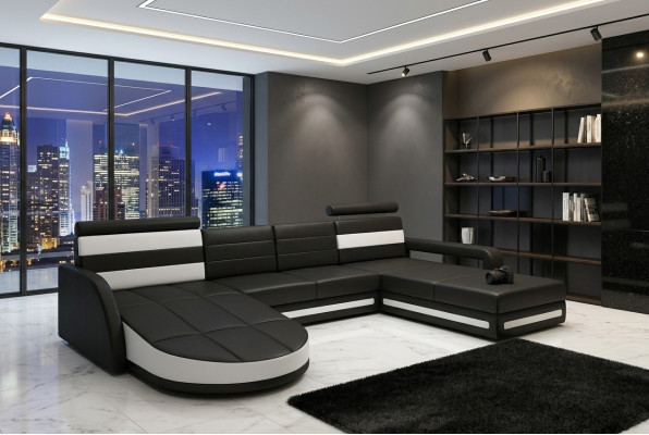 SOFA DE SALÓN JUEGO DE MUEBLES DE DISEÑO SOFÁ DE ESQUINA Marrón-Beige SOFÁ DE CUERO XXL SOFÁ DE ESQUINA