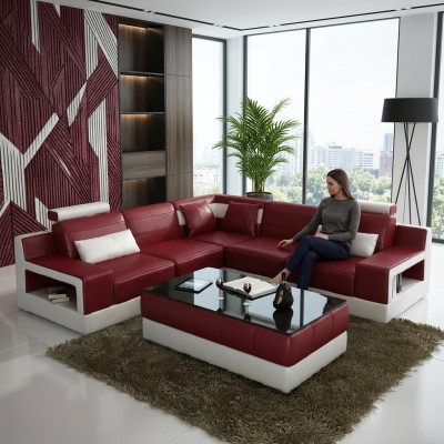 Sofá de cuero sofá de esquina diseño sofá cama conjunto de salón tapizado nuevo.