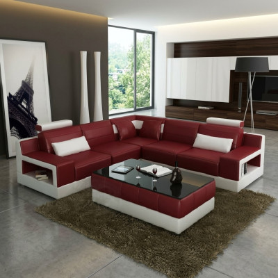 Sofá de cuero sofá de esquina diseño sofá cama conjunto de salón tapizado nuevo.