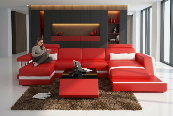 Sofá de esquina de diseñador Sofá de salón Big Moderno Sofá de cuero Sofá Seccional Hamurgo III