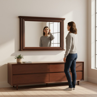 Espejo de marco de madera real de diseñador clásico XXL 107x71 espejo - Modelo W-L2