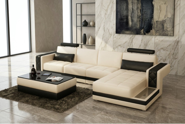 Sofá de cuero, sofá, sofá de esquina en forma de L, conjunto de diseño moderno de salón.