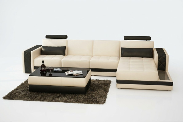 Sofá de cuero, sofá, sofá de esquina en forma de L, conjunto de diseño moderno de salón.