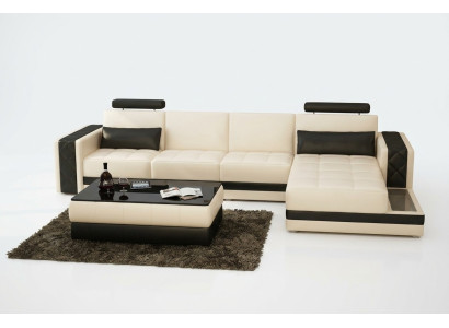 Sofá de cuero, sofá, sofá de esquina en forma de L, conjunto de diseño moderno de salón.