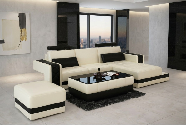 Sofá de cuero, sofá de esquina de salón, sofá en forma de L, conjunto de decoración de esquina, diseño moderno.