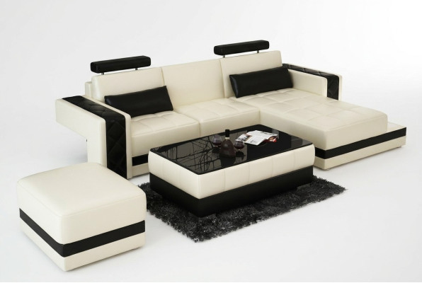 Sofá de cuero, sofá de esquina de salón, sofá en forma de L, conjunto de decoración de esquina, diseño moderno.
