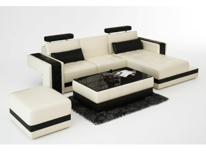 Sofá de cuero, sofá de esquina de salón, sofá en forma de L, conjunto de decoración de esquina, diseño moderno.