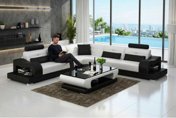 Sofá de cuero Sofá Paisaje decorativo Rincón Sofá esquina Moderno Juego de muebles Diseño