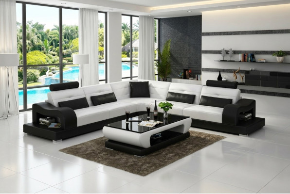 Sofá de cuero Sofá Paisaje decorativo Rincón Sofá esquina Moderno Juego de muebles Diseño