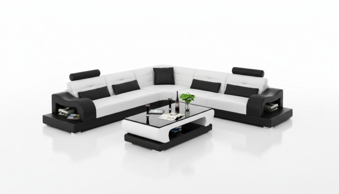 Sofá de cuero Sofá Paisaje decorativo Rincón Sofá esquina Moderno Juego de muebles Diseño