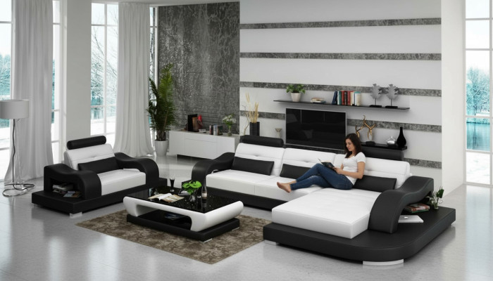 Sofá de cuero Sofá sofá conjunto de sala de estar Sofá esquinero Sillón diseño moderno Sofá G8005E