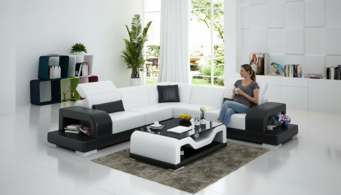 Sofá de cuero Sofá sofá de esquina del sofá en forma de L Conjunto de diseño de decoración moderna