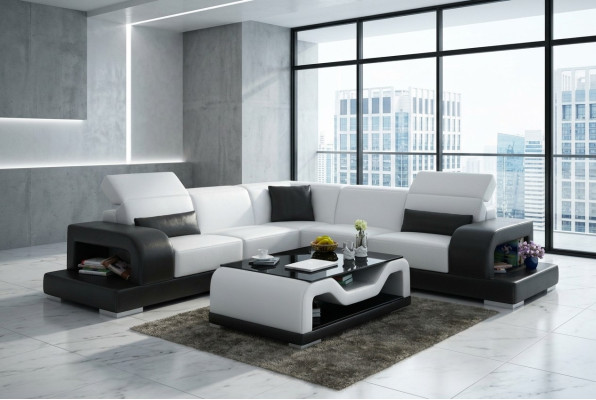Sofá de cuero Sofá sofá de esquina del sofá en forma de L Conjunto de diseño de decoración moderna