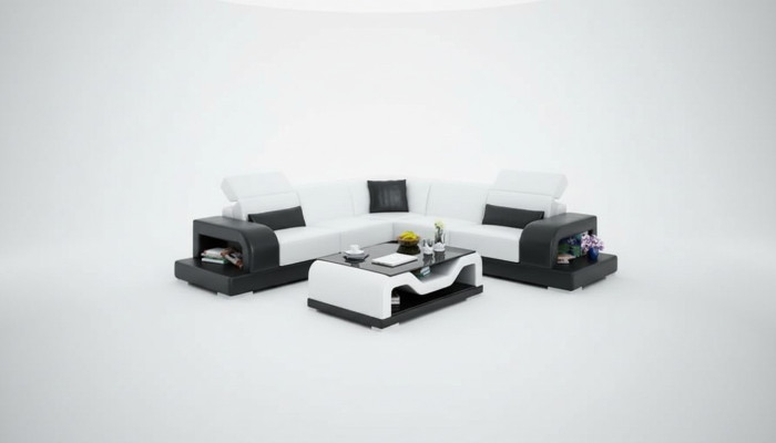 Sofá de cuero Sofá sofá de esquina del sofá en forma de L Conjunto de diseño de decoración moderna