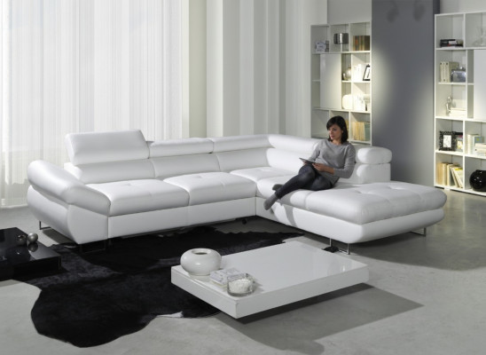 Sofá esquinero Eck Wahl de cuero tela acolchado textil cama + caja sofá esquina conjunto