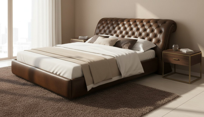 Chesterfield Gran Cama cama tapizada cama doble Cama real antigua noble NUEVA