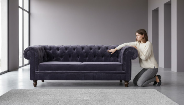 Sofá Chesterfield de diseñador noble, tapizado de tela de terciopelo de sofá asiento de textil.