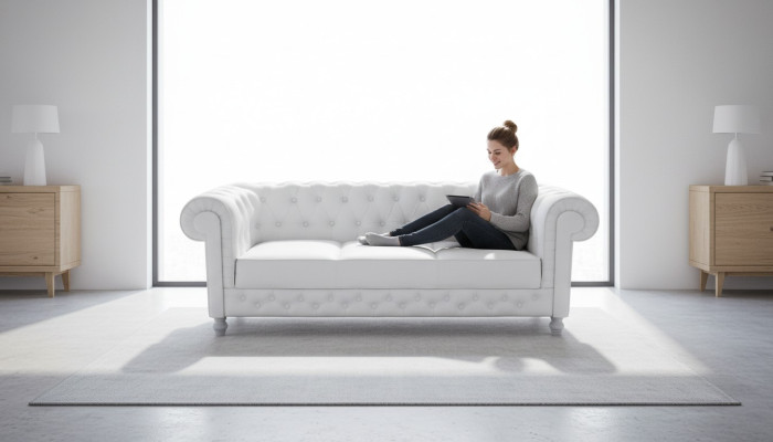 Sofá Chesterfield Conjunto 3 plazas de poliéster de cuero Sofás sofás WHITTBY