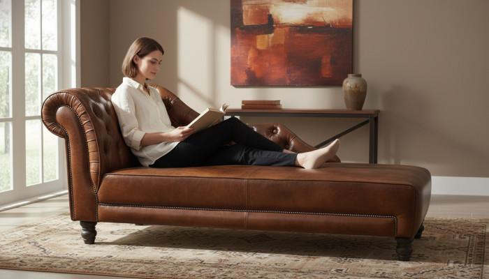Chaiselongues Chesterfield Liege Chaise de cuero y tela Sofá Relax