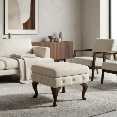Taburete Chesterfield Taburete auxiliar Otomana Sofá Cuero Tela Textil Asiento Nuevo
