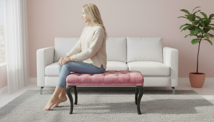 Chesterfield taburete taburete auxiliar otomana sofá cuero tela TORBAY II Nuevo