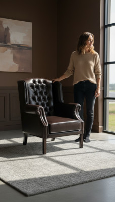 Sillón Chesterfield orejero sillón reclinable sofá relax de cuero sofá de dos plazas C.15