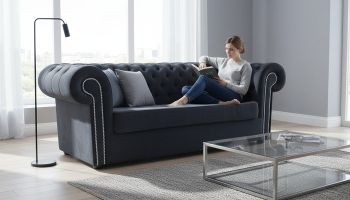 Chesterfield Terciopelo Textil Sofá Tapicería 3 Plazas Sofá Clásico Nuevo