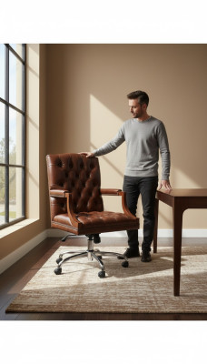 Silla de oficina Chesterfield, silla giratoria de oficina, sillón de oficina, sillón de cuero KING, sillón giratorio nuevo