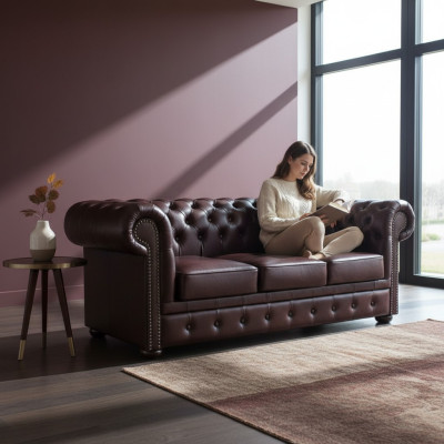 Sofá Chesterfield Tapizado 3 Plazas Sofá Clásico Conjunto Nuevo