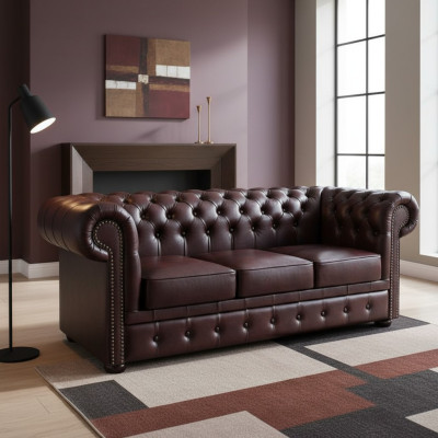 Sofá Chesterfield Tapizado 3 Plazas Sofá Clásico Conjunto Nuevo