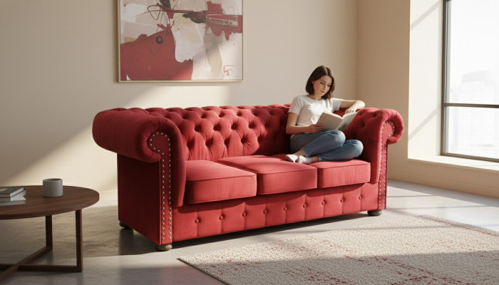 Sofá Chesterfield Sofá Tapizado Textil Tela 3 piezas Conjunto Sofás Diseñador Sofás
