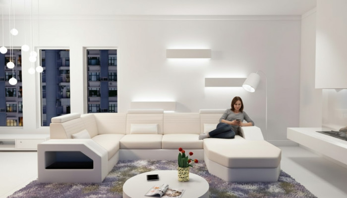 Sofá de diseño, sofá esquinero de cuero, tela textil, tapicería, conjunto de sala de estar, nuevo.